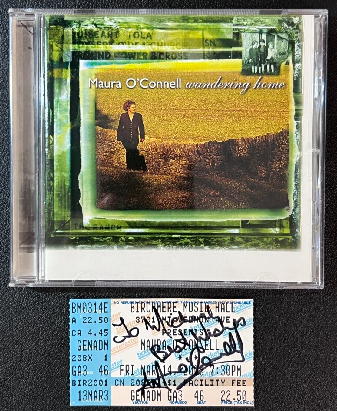 Maura O’Connell Signed ’03 Concert Ticket AUTO “Wandering Home” Folk Singer w/CD