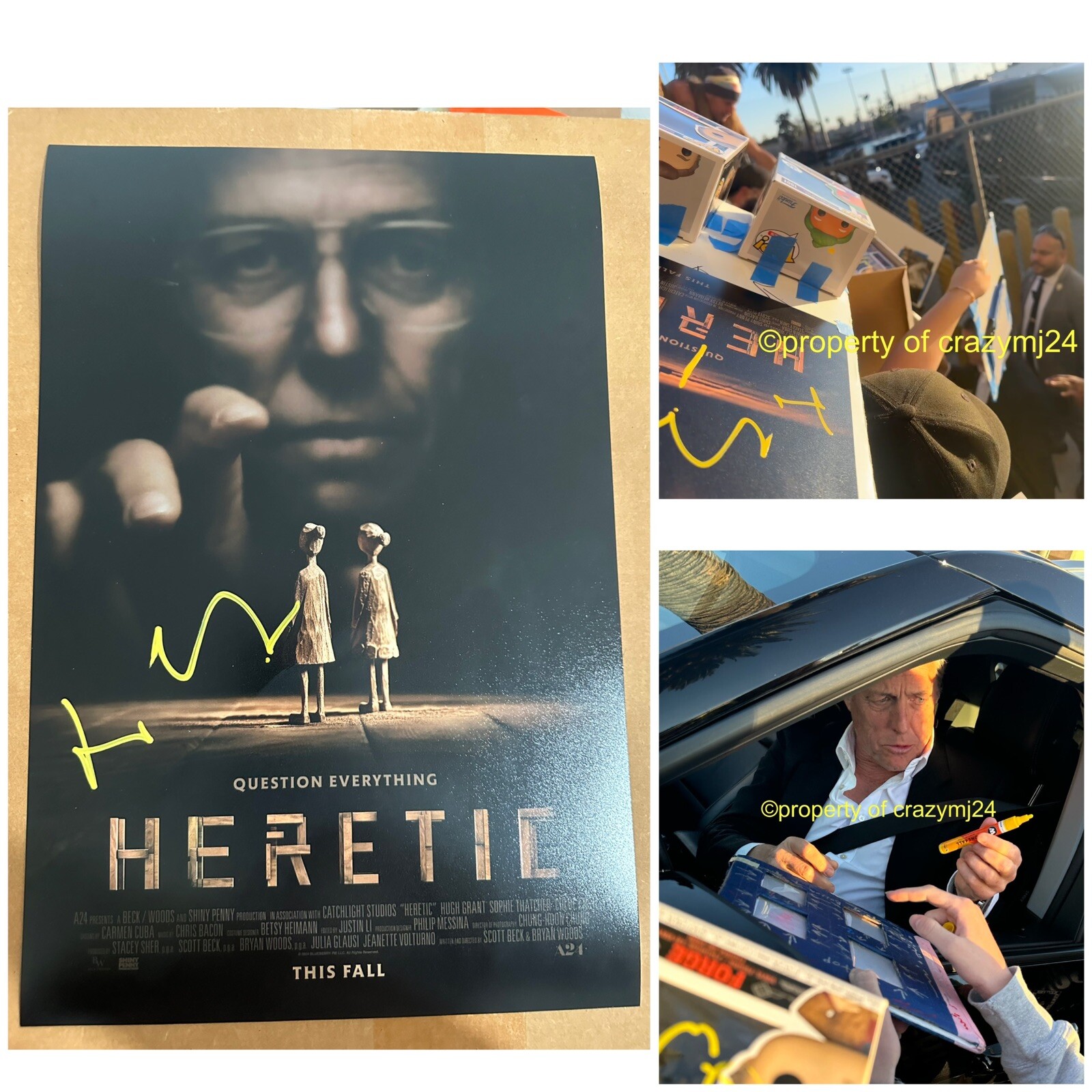 Hugh Grant Signed Heretic 12×18 Poster Love Actually Wonka Autograph Exact Proof