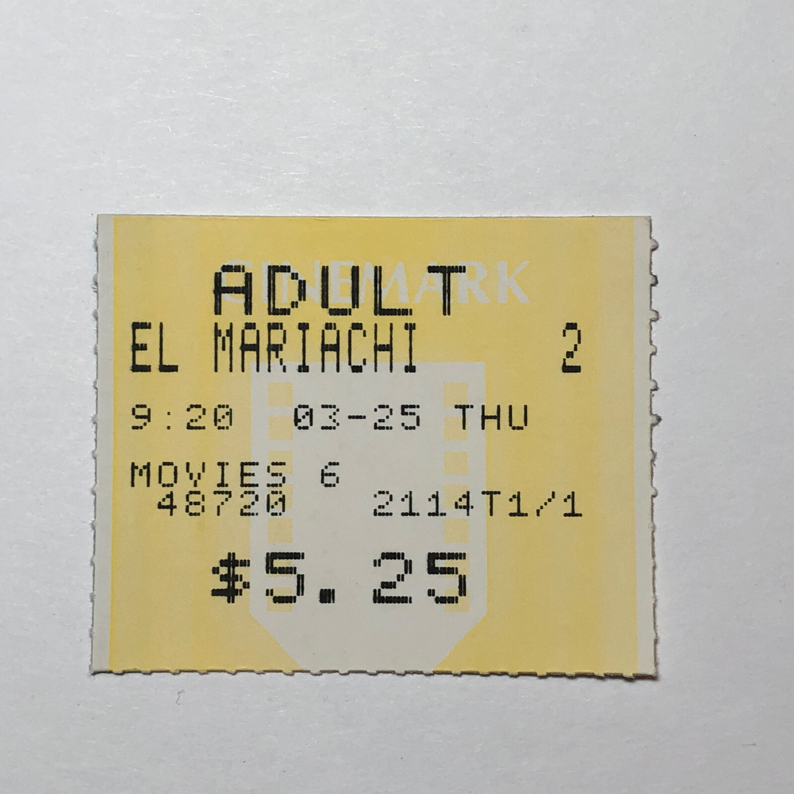 EL MARIACHI Authentic Original Movie Ticket Stub Vintage 1993 Cinemark