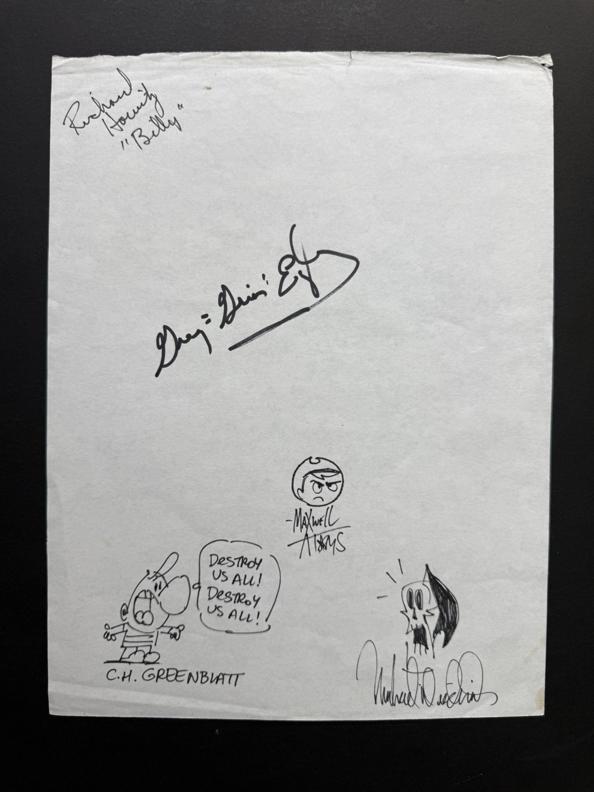 The Grim Adventure of Billy & Mandy creator writers signed & sketch paper 9″x12″