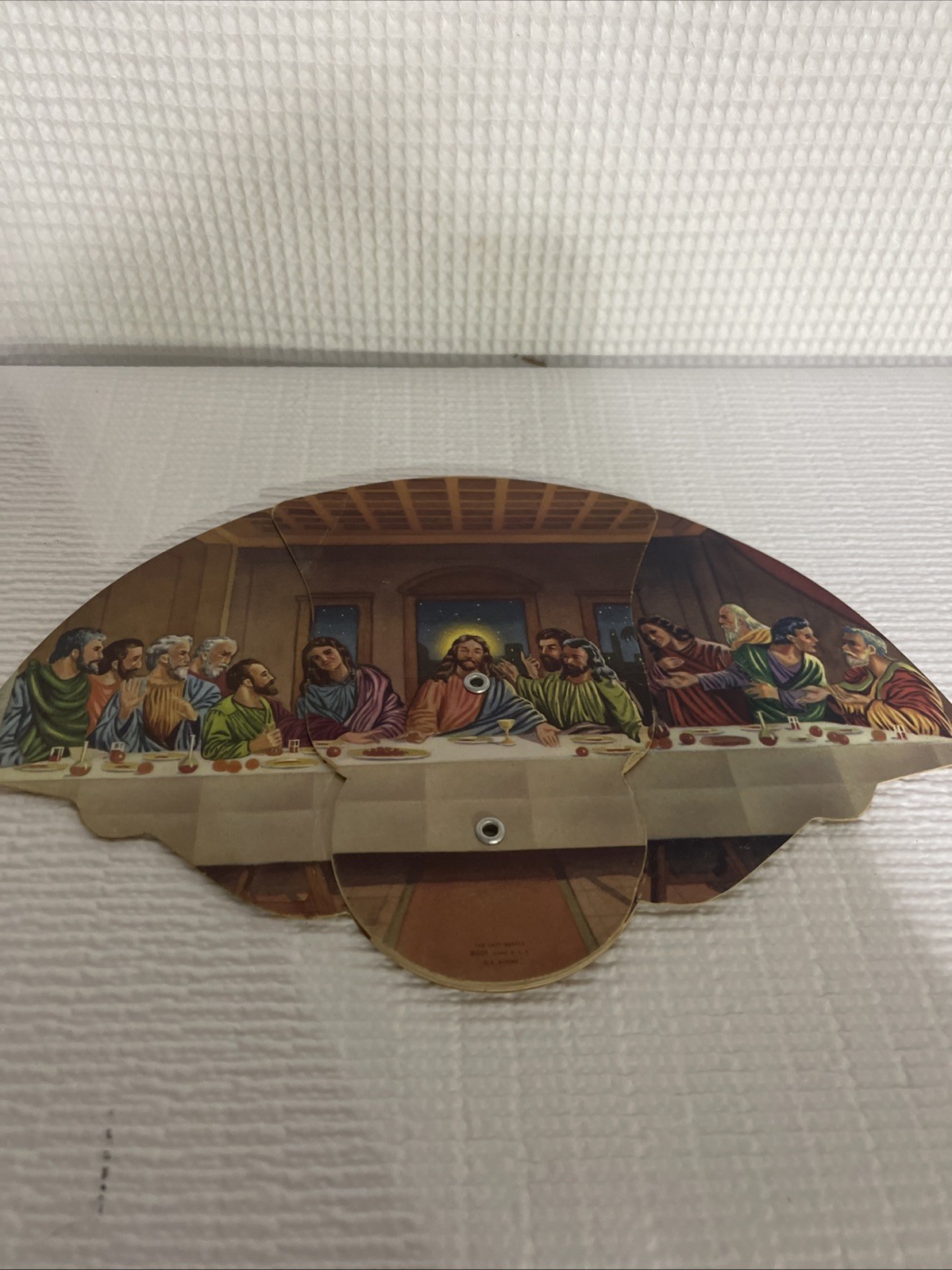 Original early 1940’s Vintage CHRIST LAST SUPPER Hand Fan