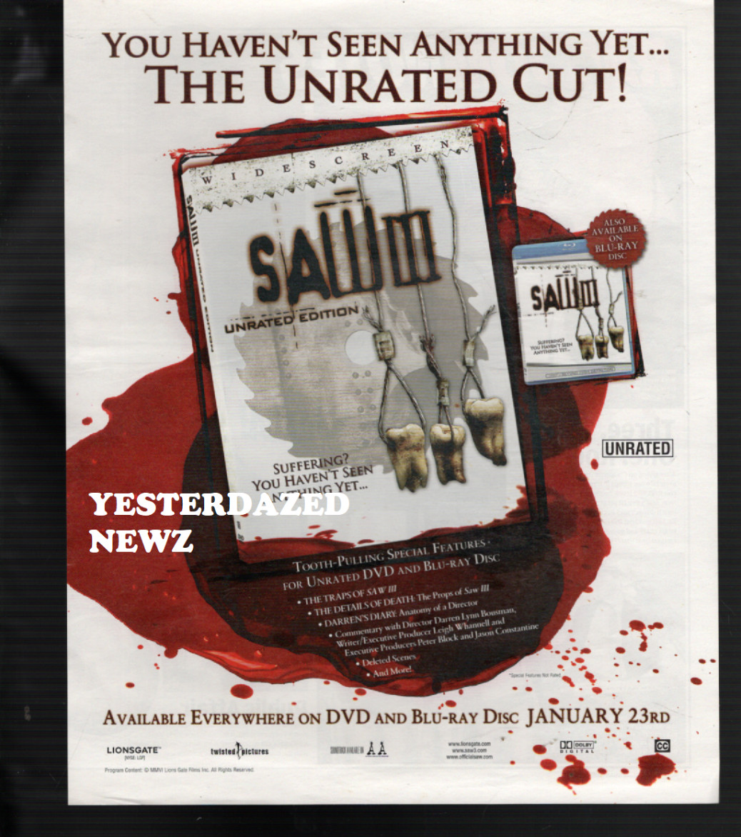 2007 Print Ad for Saw III DVD and Blu-ray disc