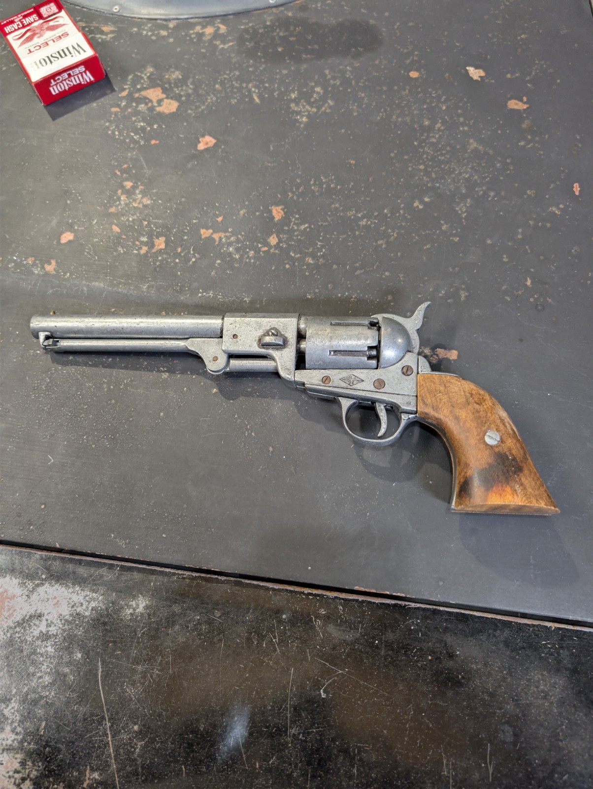 BKA 98 MOVIE PROP PISTOL REVOLVER with WOODGRIPS – OLD WEST/CIVIL WAR REPLICA