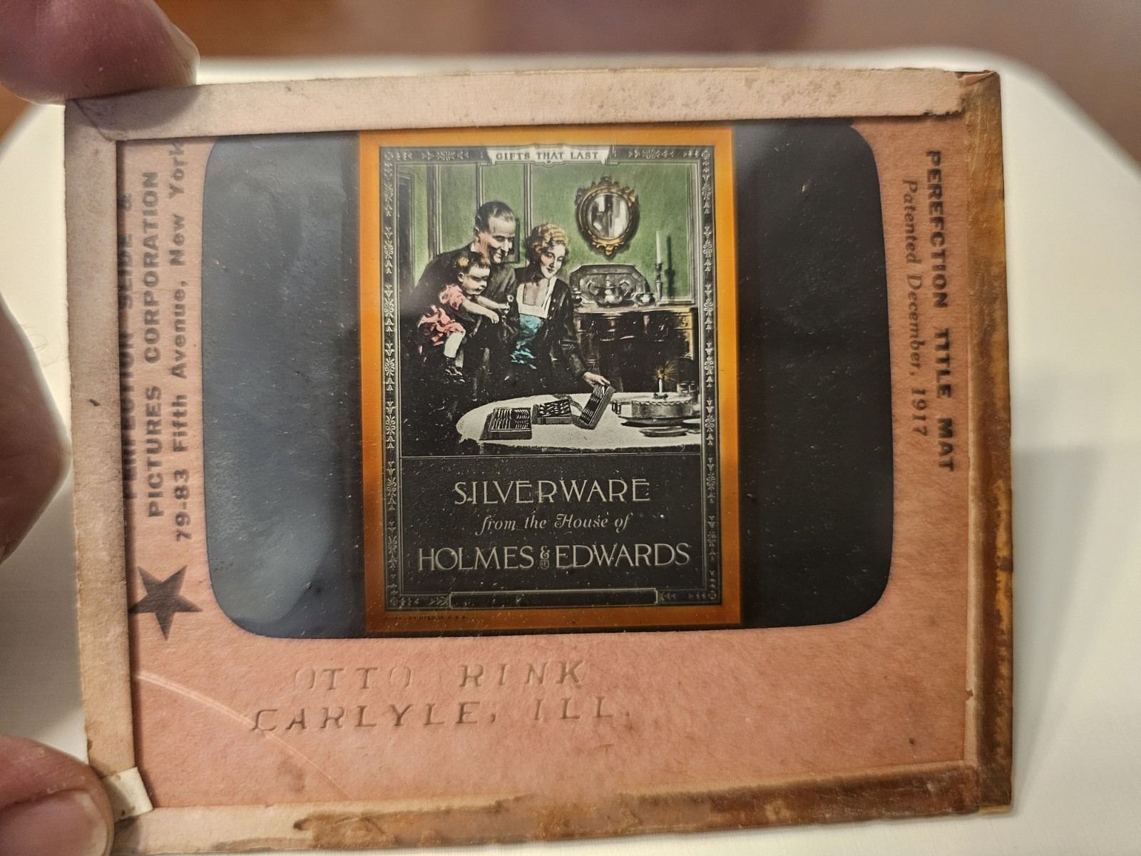 1920’s MOVIE THEATER CINEMA GLASS SLIDE Holmes Edwards Silverware Advertisement