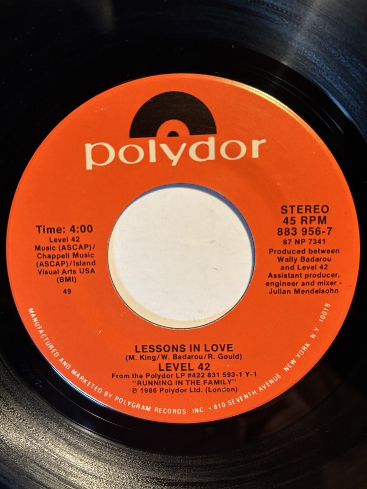 Level 42 “Lessions In Love” Polydor 7” 45 VG++