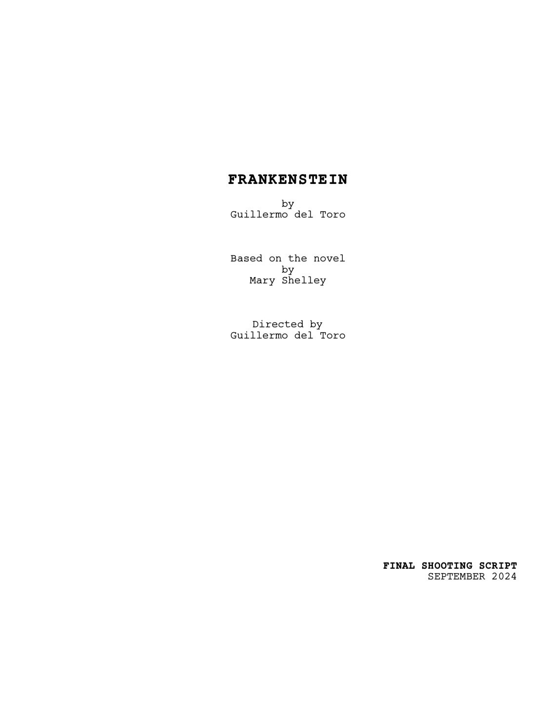 Frankenstein Screenplay by Guillermo Del Toro
