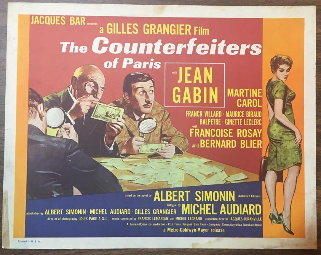 Jean Gabin Counterfeiters of Paris Le Cave Se Rebiffe 1961 TC Lobby card 1974
