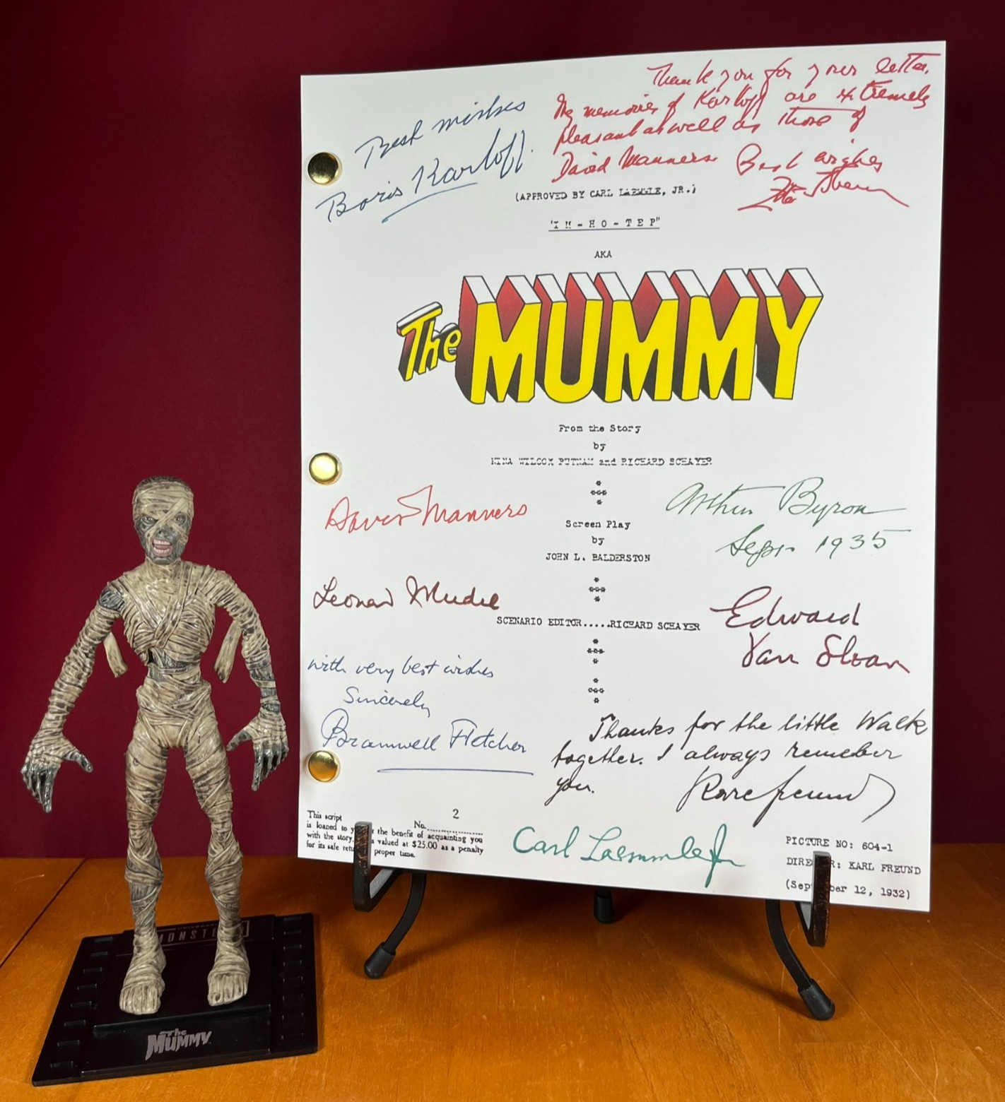 The Mummy Script Signed- Autograph Reprints- Boris Karloff- The Mummy 1932