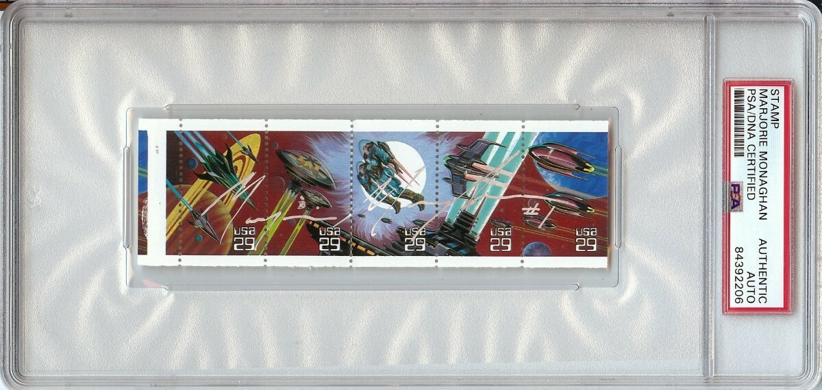 Marjorie Monaghan Signed Autographed Postage Stamp Strip Babylon 5 PSA/DNA