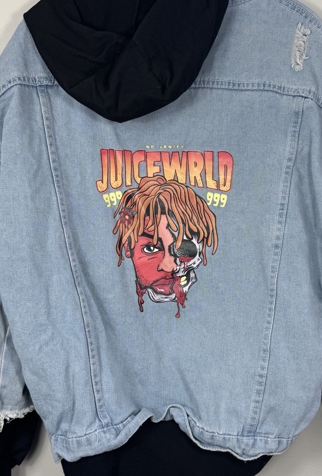 Juice World Jacket Hoodie Sweatshirt Men’s XL Graphic Print Denim Band Music Rap