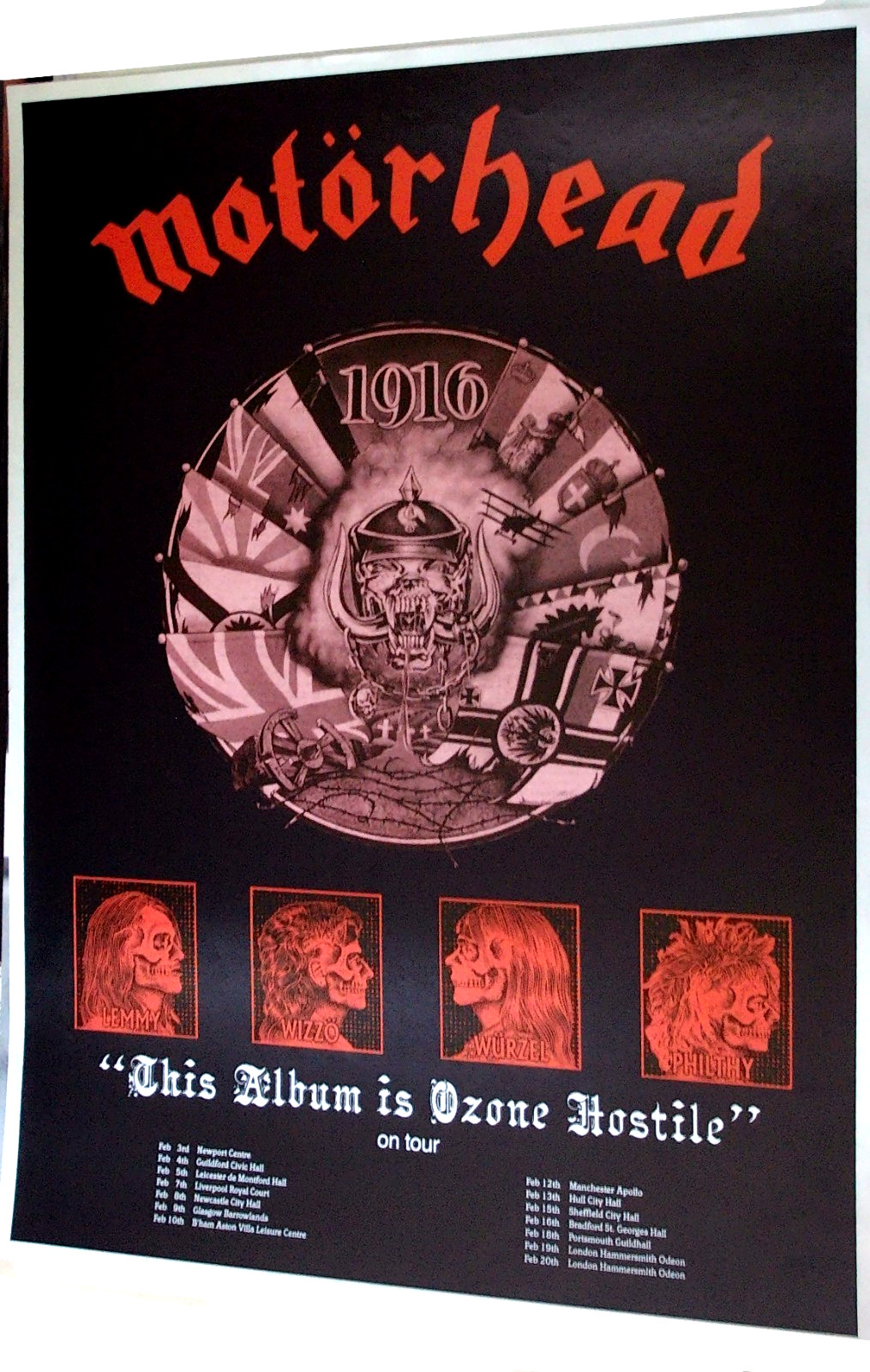 Motörhead 1991 w/ Tour Dates Poster Ozone Hostile Album 25×35 Vintage