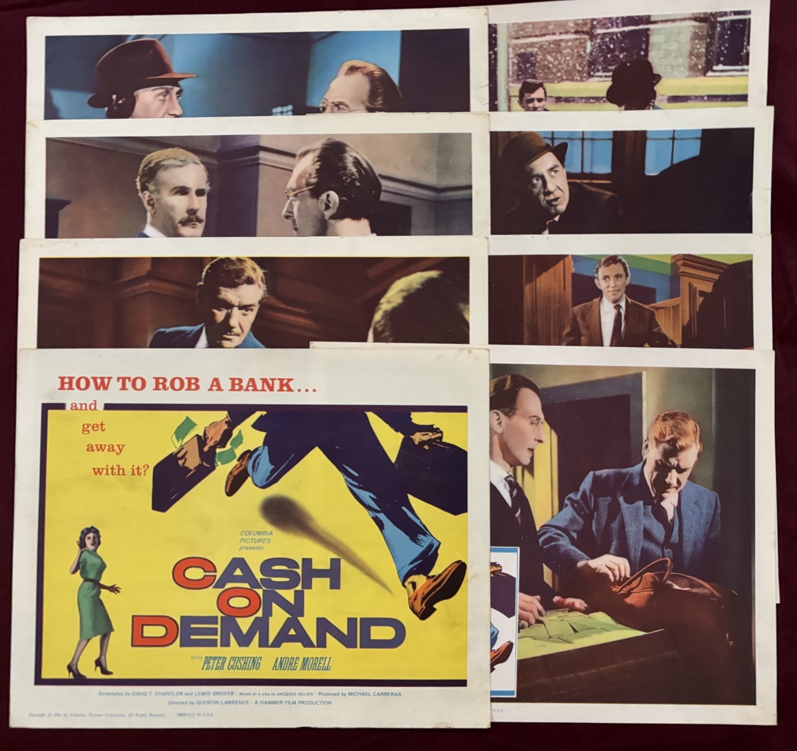 CASH ON DEMAND LOBBY CARDS (8) 1961 PETER CUSHING