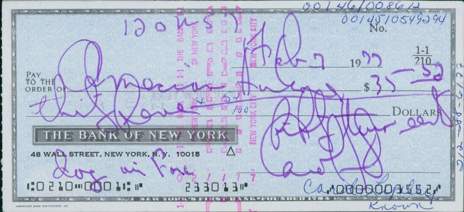 Carol Lynley Actress Signed Cancelled Check JSA Authenticated