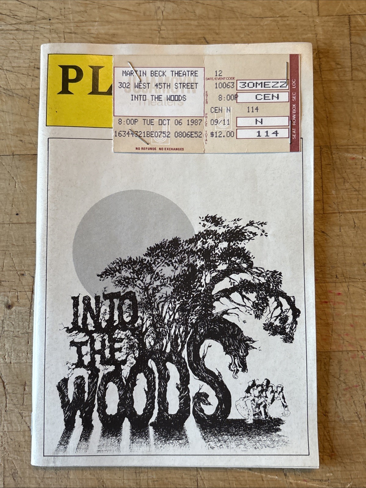 INTO THE WOODS Oct 1987 Broadway PREVIEW Playbill & Ticket! SONDHEIM! See Pics