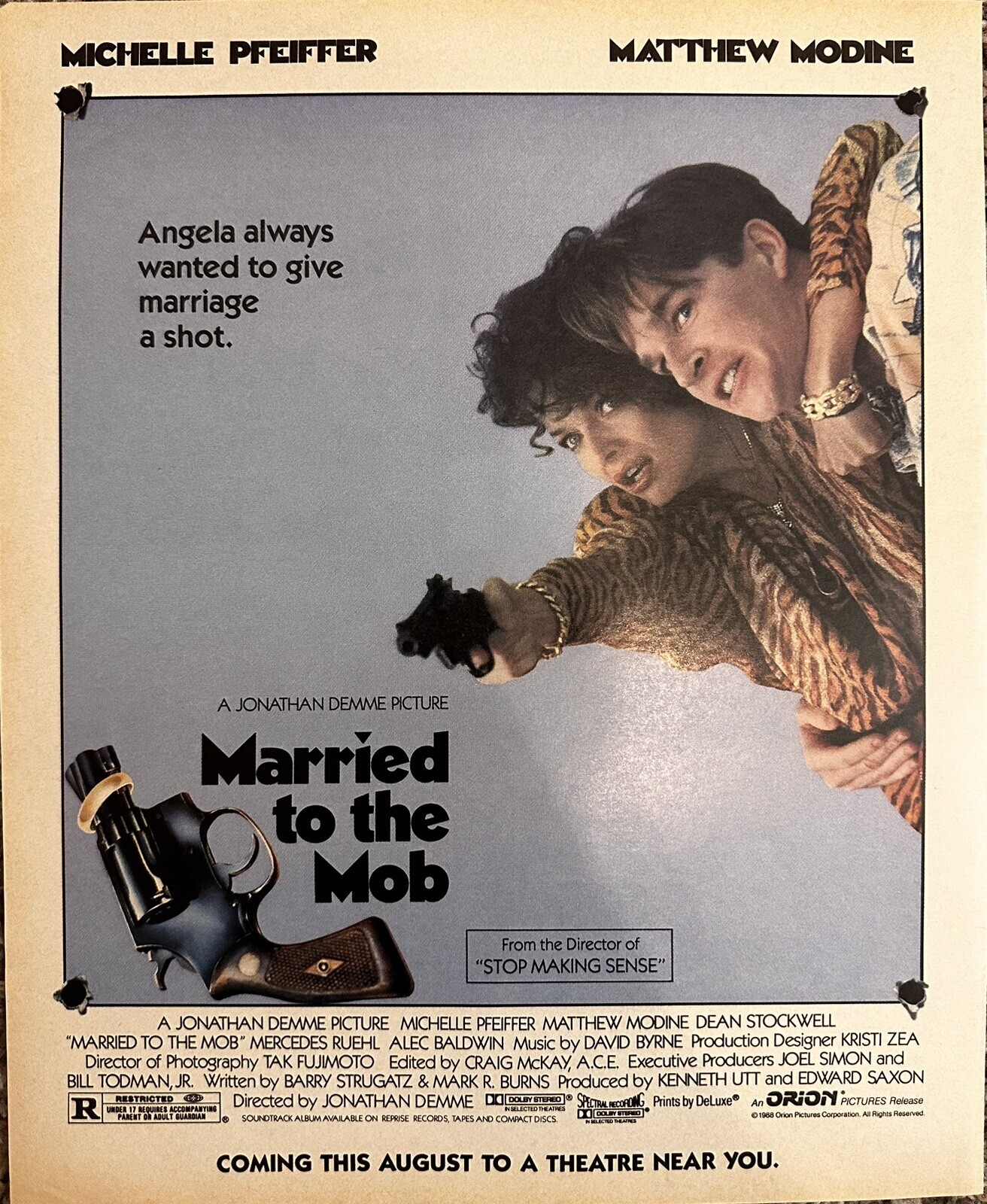 1988 Married To The Mob Movie Print Advertisement (Approx. 10.5×12.5)