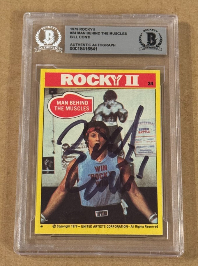 FILM COMPOSER BILL CONTI SIGNED 1979 TOPPS ROCKY II CARD BECKETT BAS