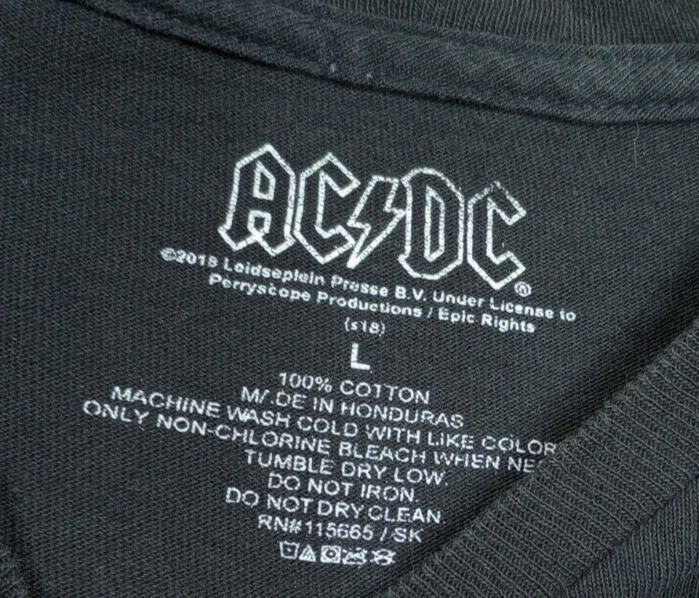 AC/DC Music Shirt Mens Unisex Large Highway To Hell 1979 Retro Reproduction 2018