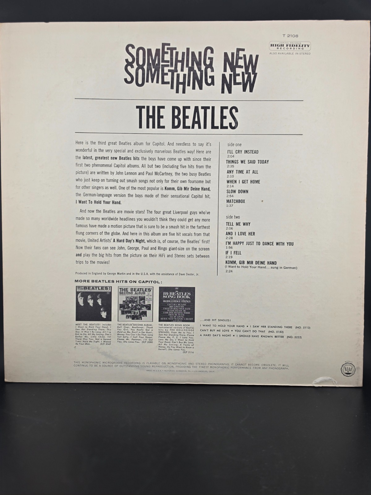 Beatles Something New T‑2108 Mono VG+ Vinyl VG Cover 1964 Capitol Early Pressing