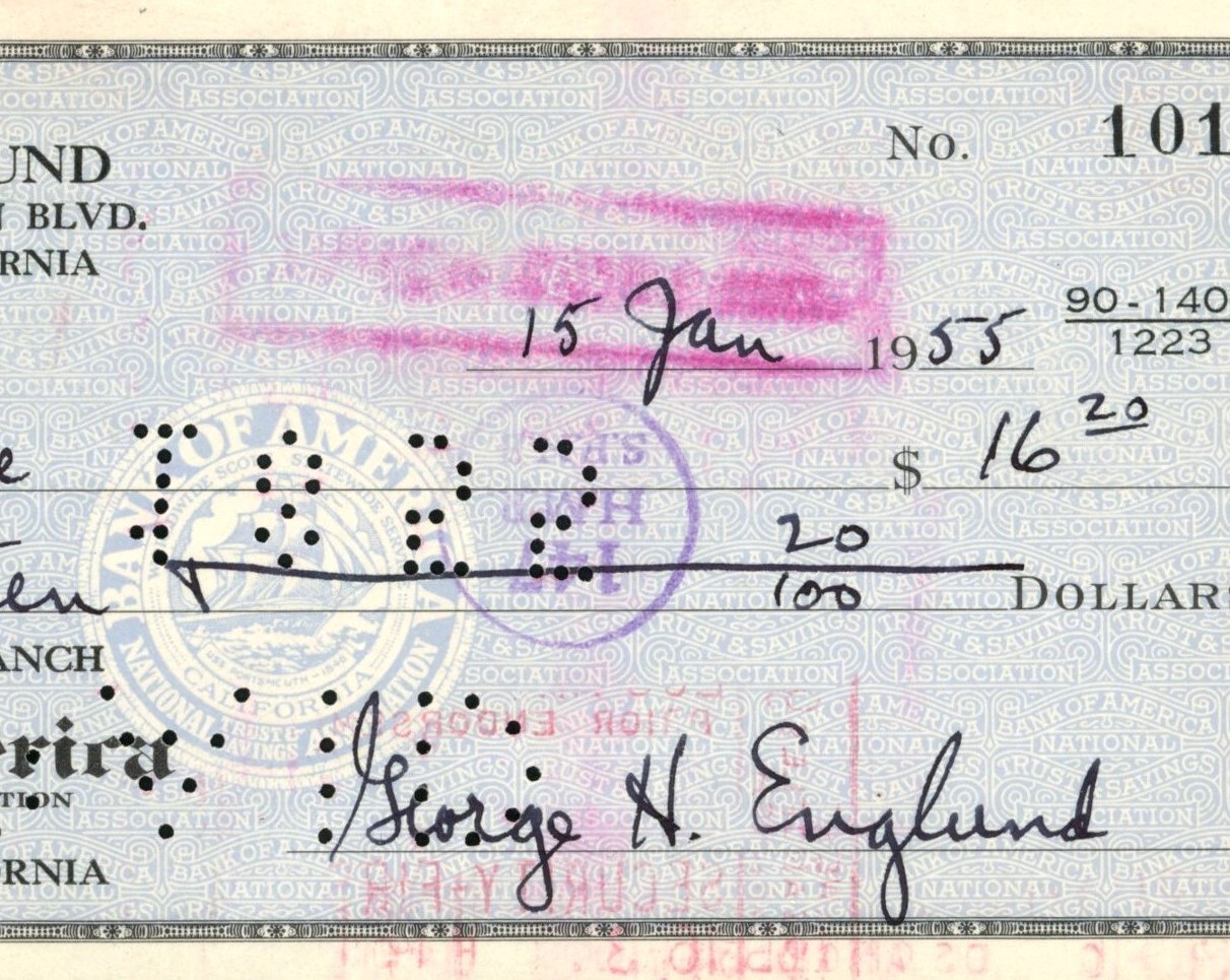 George H. Englund Signed Check – 1955
