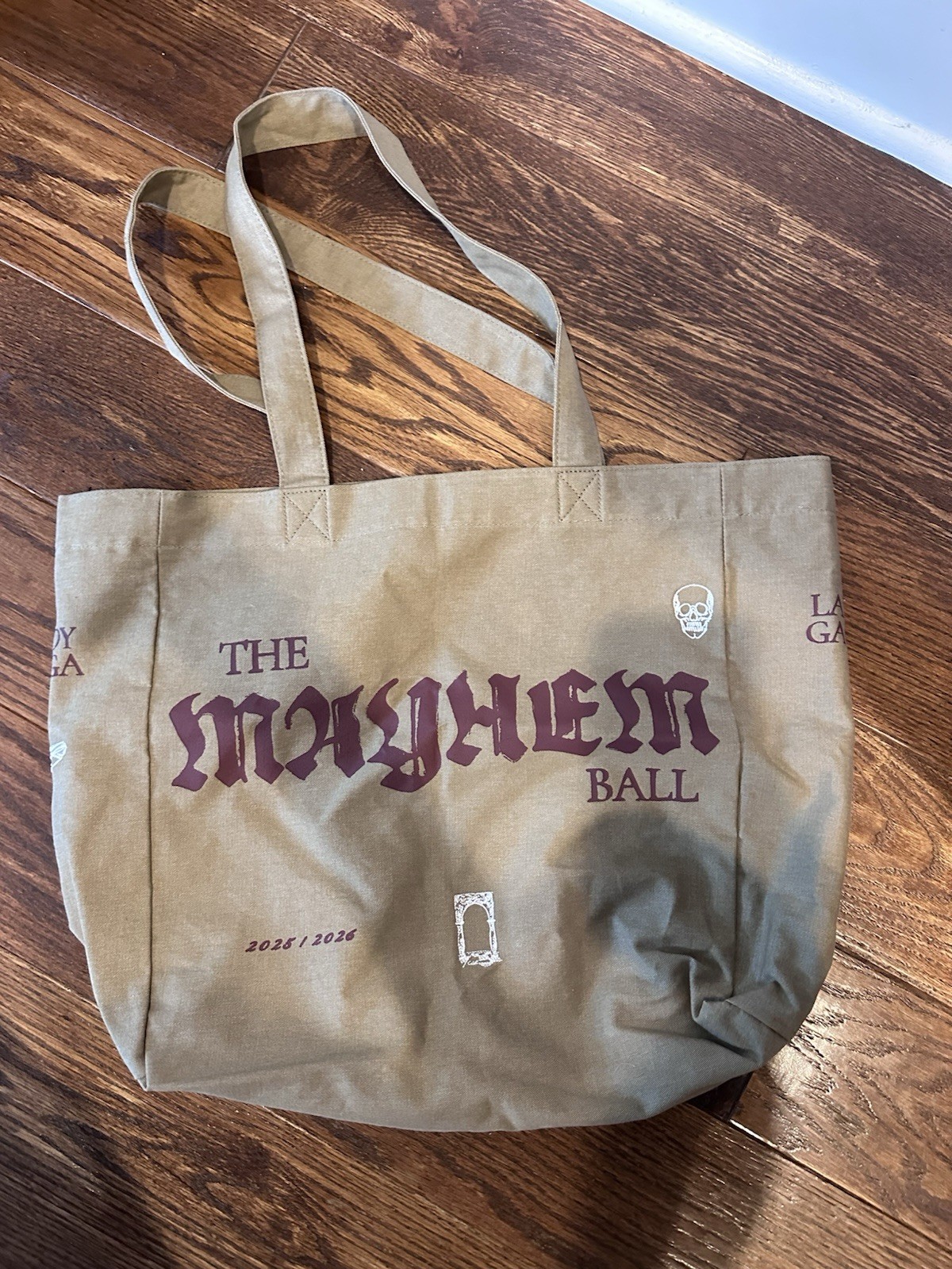Lady Gaga Mayhem Ball Tan Tote Bag Opera New 22×18 Canvas with Embroidered Icons