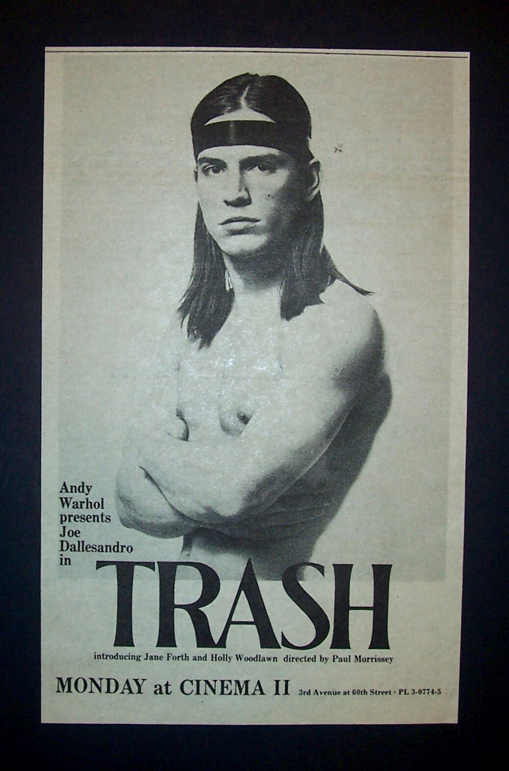 Andy Warhol Trash Joe Dallesandro 1970 Small Poster Type Movie Advert, Promo Ad