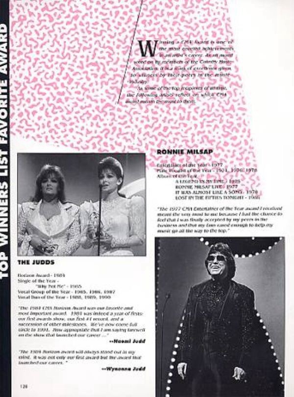 1990 Wynonna Judd Naomi Judd Ronnie Milsap CMA Awards Promo Trade Ad 8.5×11