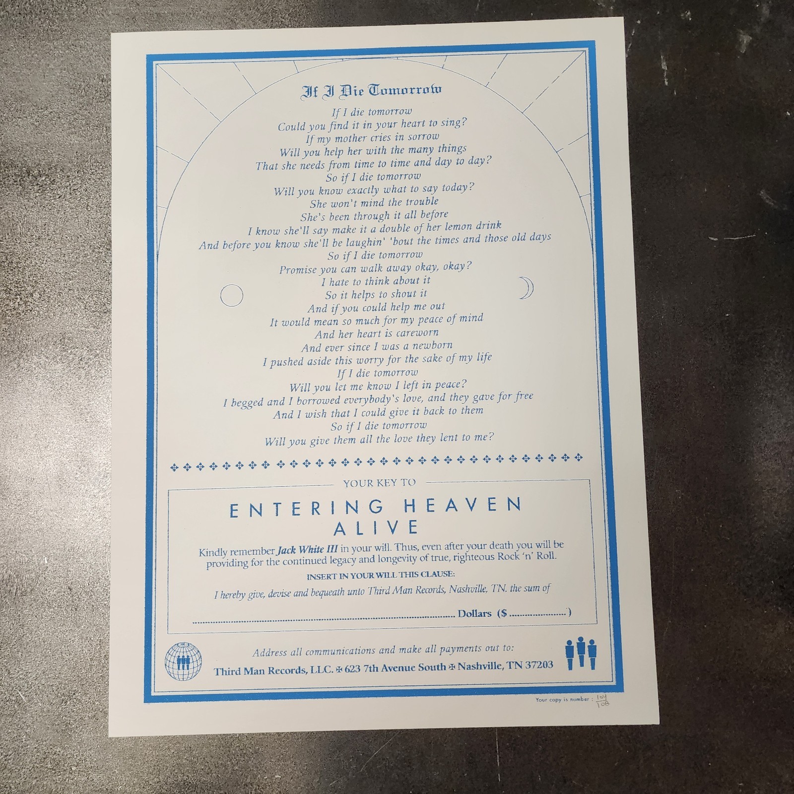 Jack White Poster DES MOINES IA 8/14/22 Hand Numbered #104/108 RARE