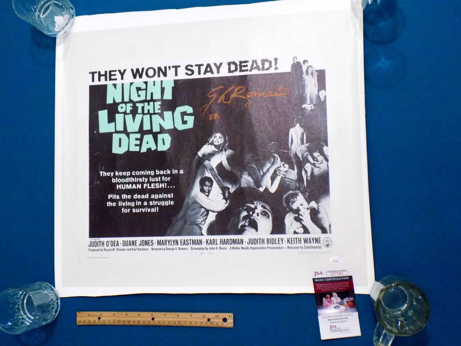 JSA💎Night of the Living Dead GEORGE ROMERO Signed 68 Canvas Poster COA MOVIE
