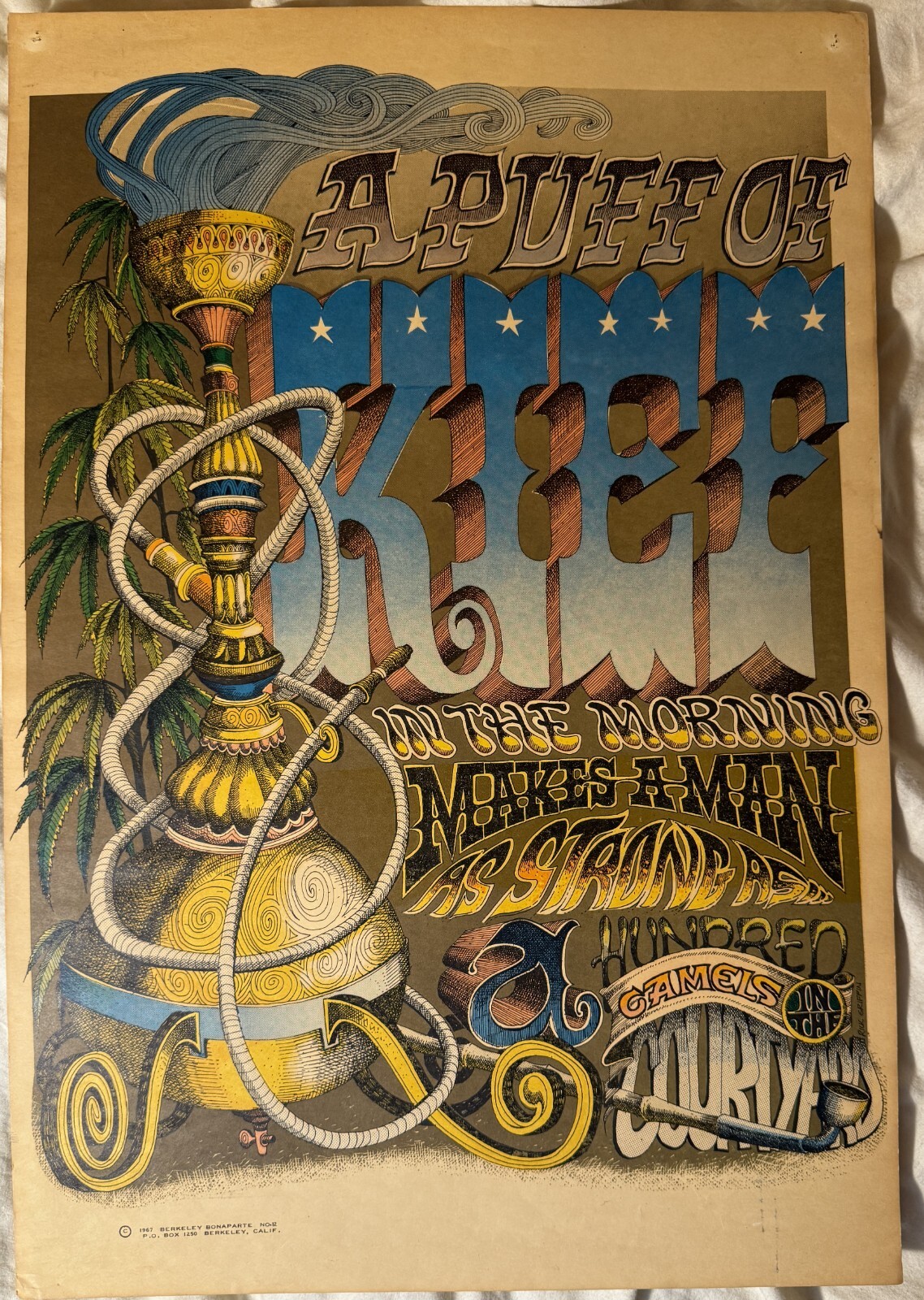 POSTER ’67 A PUFF OF KIEF IN THE MORNING Rick Griffin, Berkeley Bonaparte VG+EX