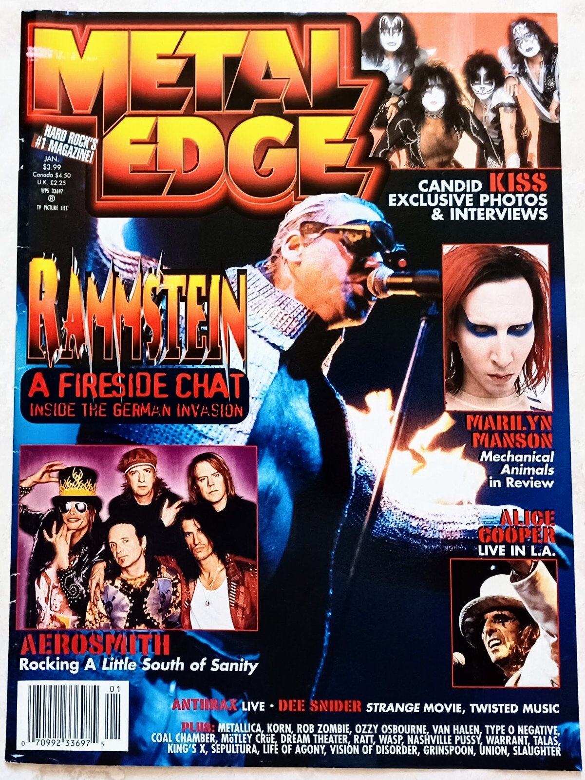 1999 METAL EDGE MAGAZINE~COVER ONLY~RAMMSTEIN/KISS~POSTER PINUP ROCK WALL ART