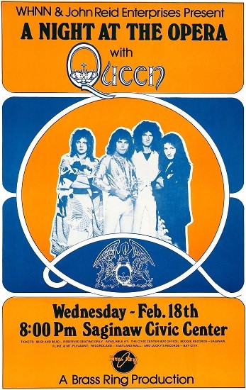 1976 Queen A Night at the Opera Concert Poster SaginawMI Freddy Mercury -11″x17″