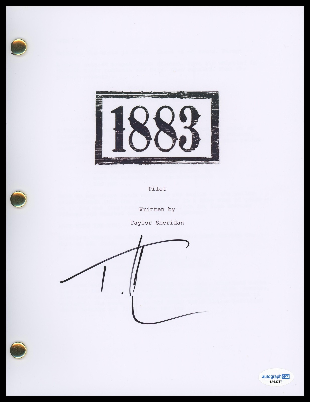 Tim McGraw “1883” Autograph SIGNED James Dutton Yellowstone Pilot Script B ACOA