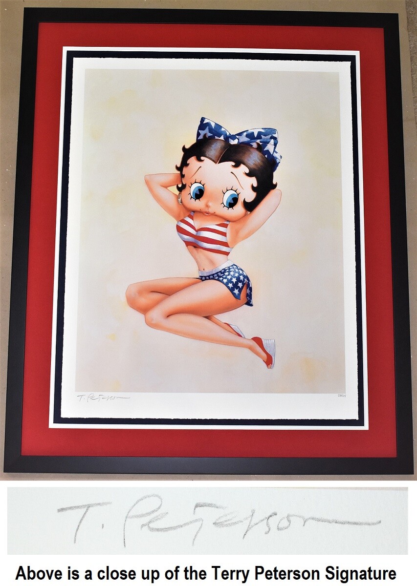 Terry Peterson Signed 2002 All American Betty Boop Giclee Print Framed Art #/125