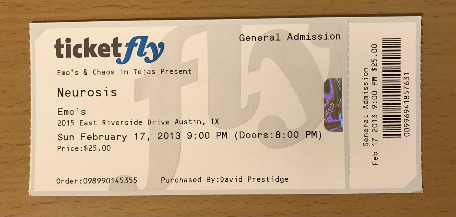 2013 NEUROSIS EMO’S AUSTIN TEXAS CONCERT TICKET STUB SOULS AT ZERO WORD AS LAW