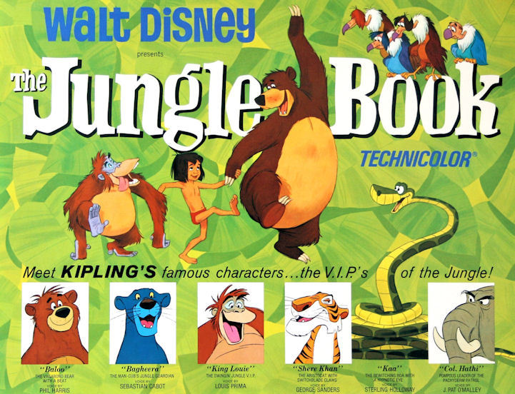 1967 Disney The Jungle Book Mowgli Baloo 11 x 14.5 Movie Poster Mowgli Family
