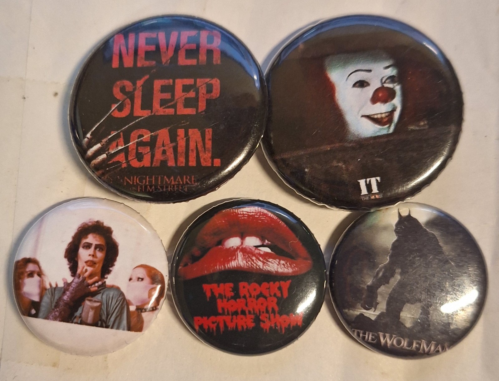Collectible Horror Pin Back Buttons Lot of 5