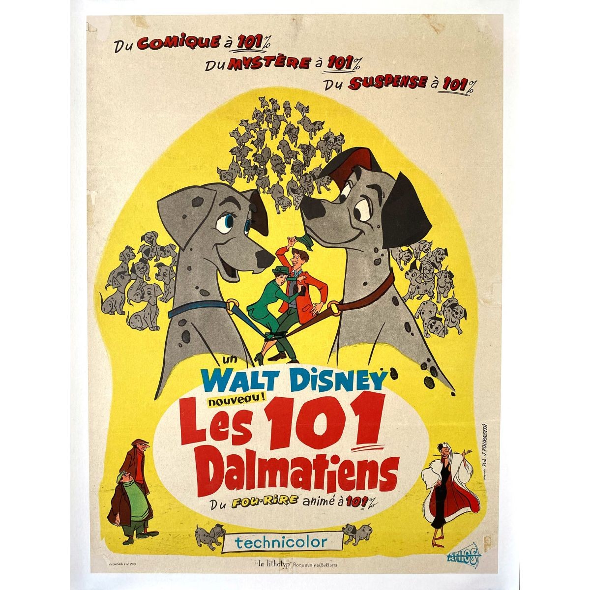 101 DALMATIANS Linen Movie Poster 1st Rel. – 23×32 in. – 1961 – Walt Disney, Rod