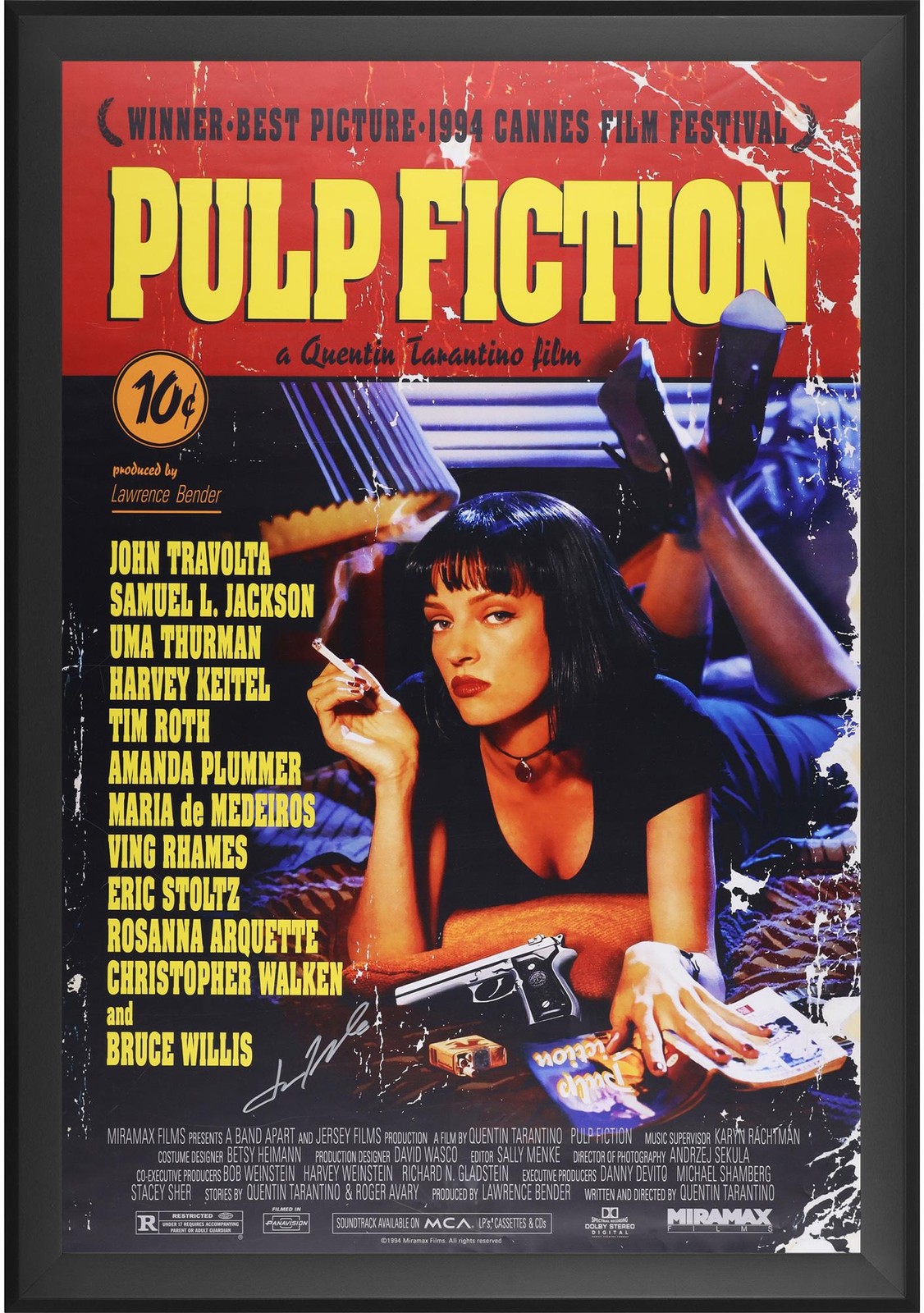 John Travolta Pulp Fiction Framed Autographed 27″ x 40″ Movie Poster
