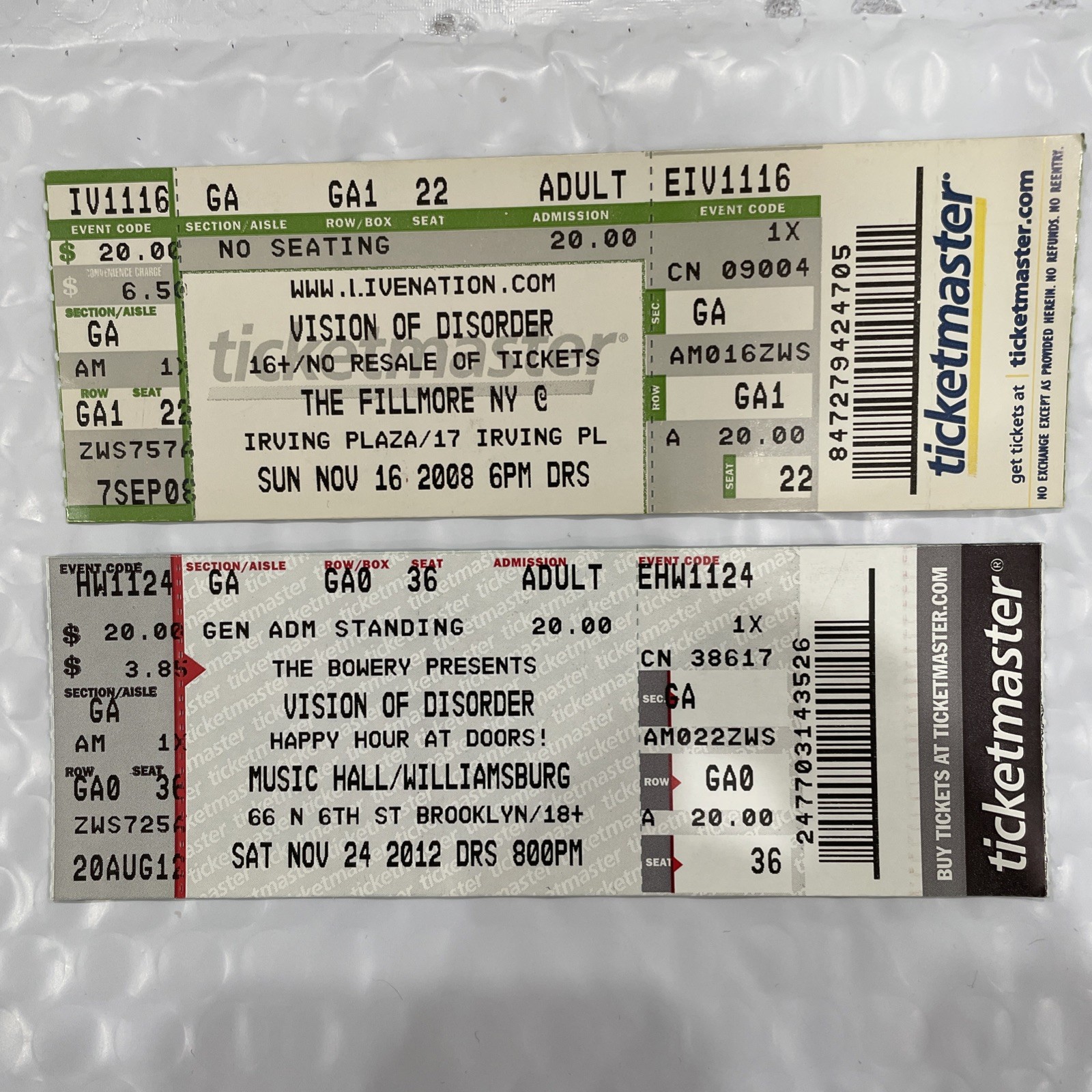 Lot of 16 ROCK CONCERT TICKET STUB Sick of it All, LOA, Biohazard, VOD, Prong