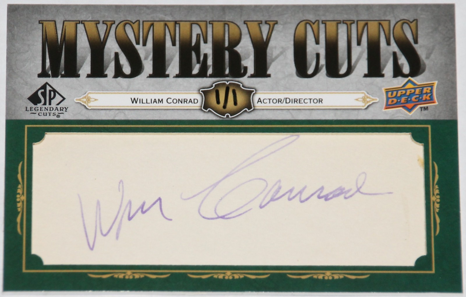 SIGNED 2008 UPPER DECK SP LEGENDARY MYSTERY CUTS WILLIAM CONRAD #d 1/1 AUTO JSA