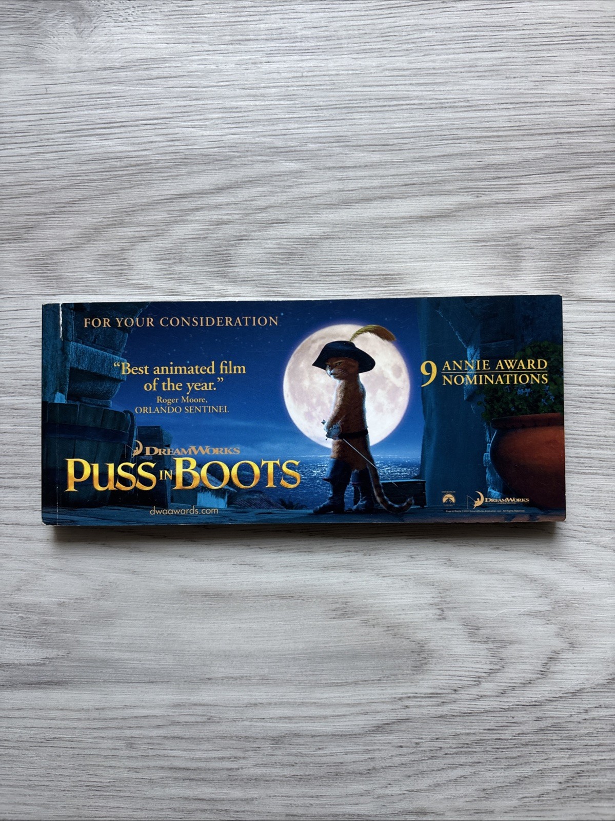 FYC RARE “PUSS IN BOOTS” FLIP BOOK – Academy Members-Only Promotional Item