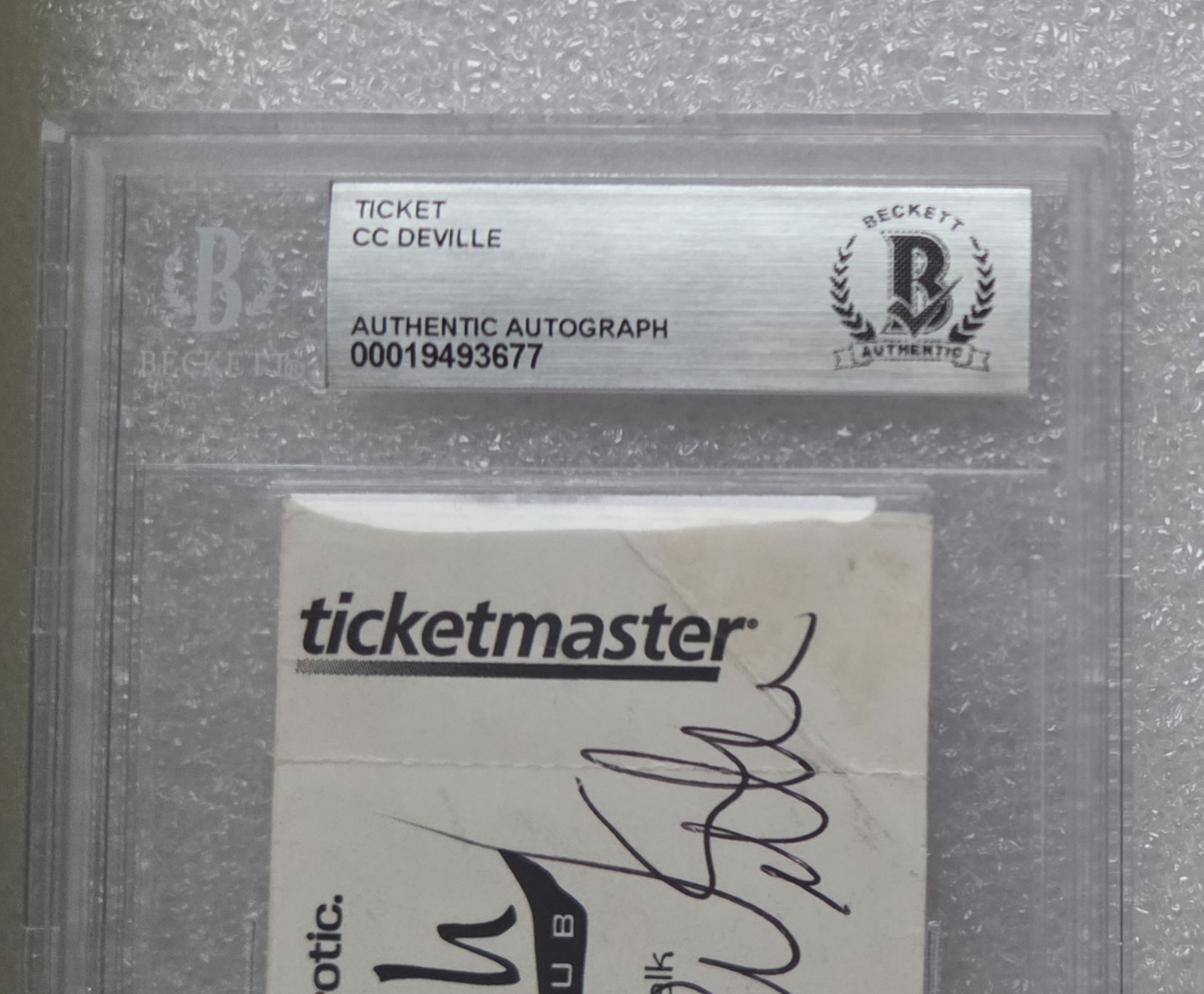 C.C. DEVILLE SIGNED TICKET SLABBED BECKETT BAS COA MUSIC AUTOGRAPHED POISON BAND