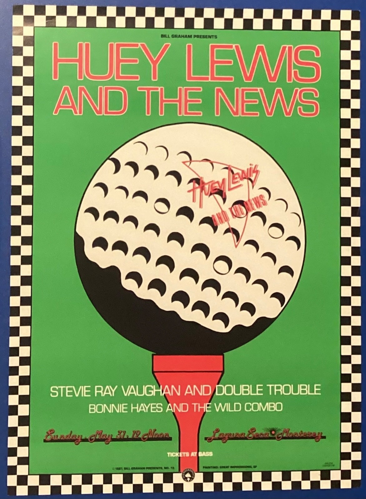 Stevie Ray Vaughan and Double Trouble Huey Lewis And The News Concert Poster