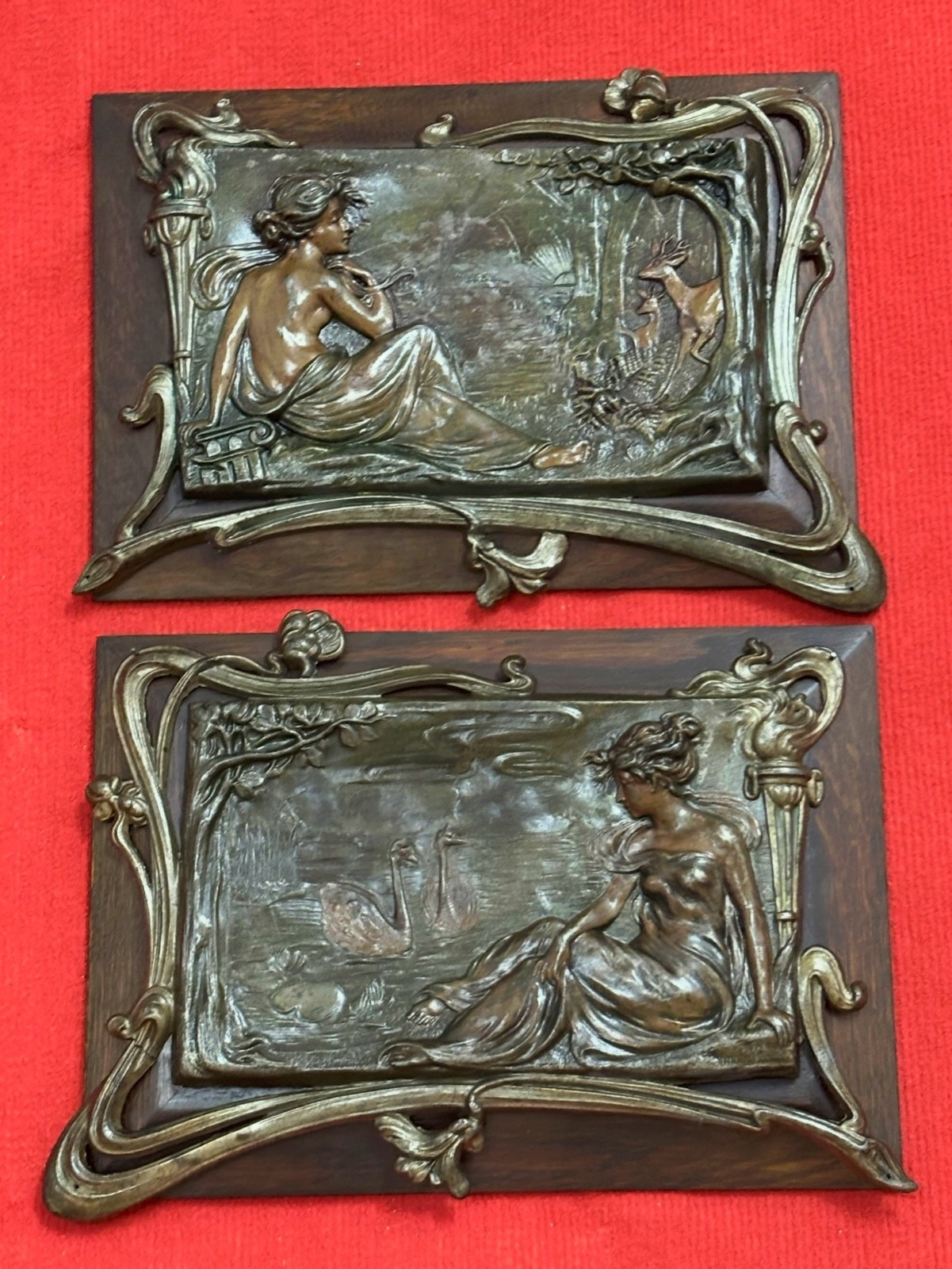 Antique Pair Plaques Art Nouveau , size 14 inch x 10 inch