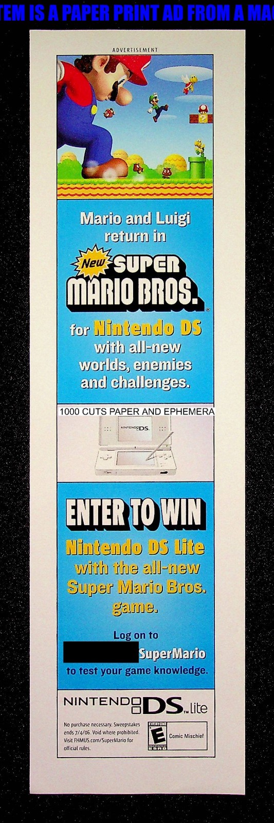 Super Mario Bros Nintendo DS 2006 Trade Print Magazine Ad Poster ADVERT