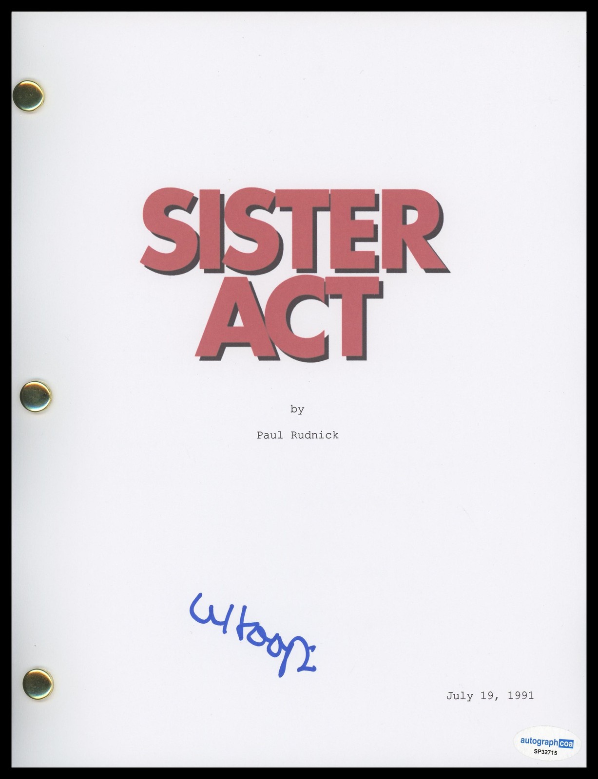Whoopi Goldberg “Sister Act” AUTOGRAPH Signed ‘Deloris’ Script Screenplay ACOA