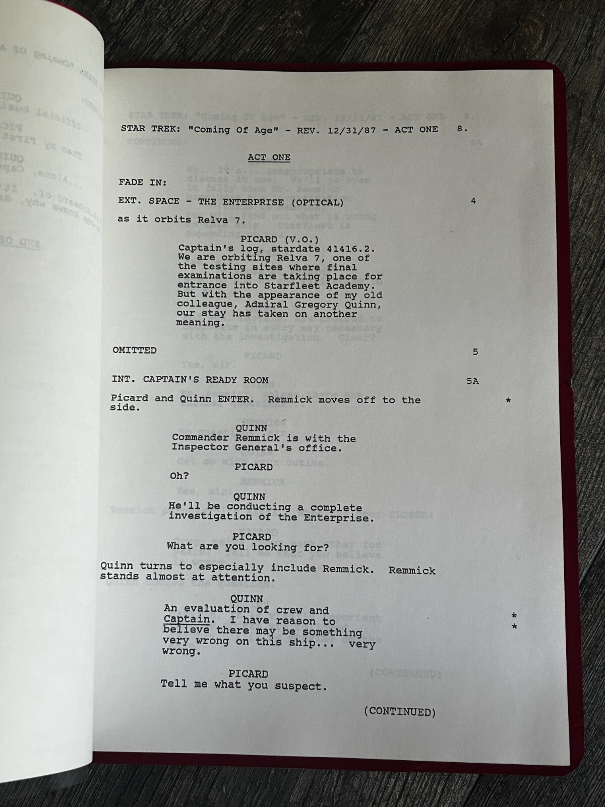 STAR TREK Script The Next Generation Coming Of Age 3rd Revision Final Draft 1987