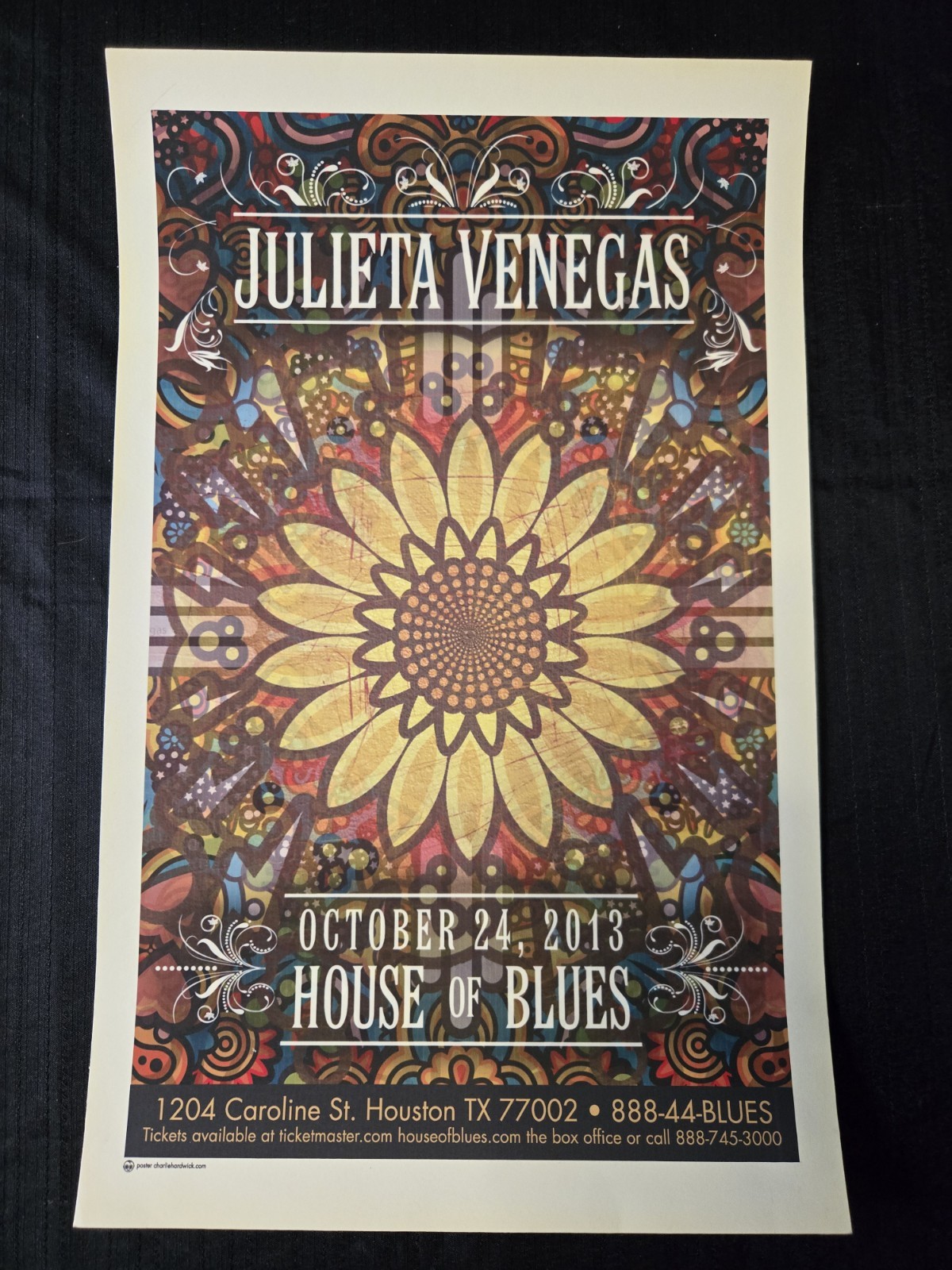 Julieta Venegas 11×17 Concert Poster by Charlie Hardwick HOB Houston TX 10-24-13
