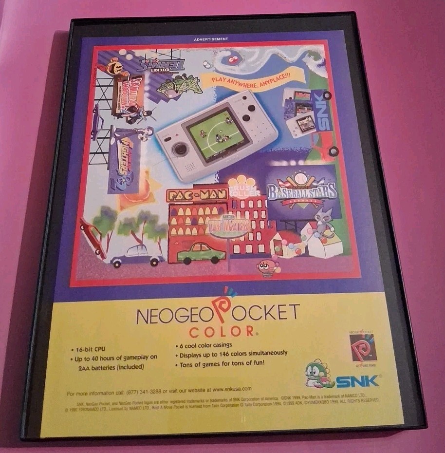 NeoGeo Pocket Color Vintage Framed Print Ad 2001 8.5×11