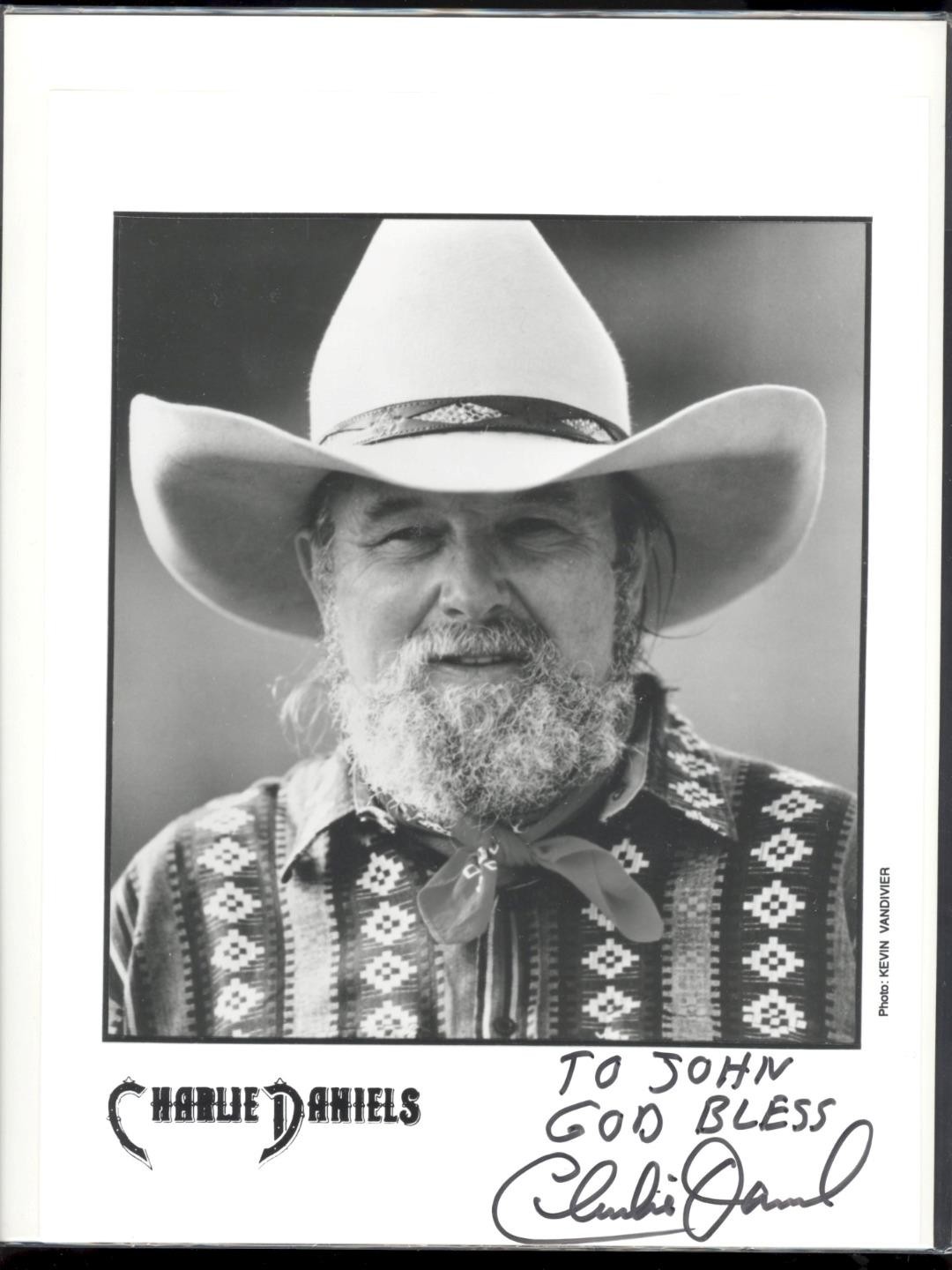 CHARLIE DANIELS HAND SIGNED AUTOGRAPH 8X10 SILVER PHOTO